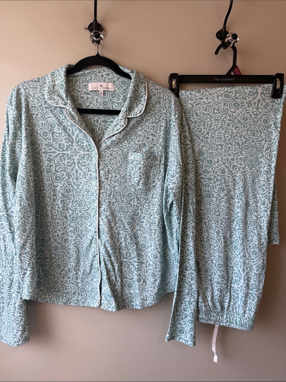 Karen Neuburger Light Aqua Patterned Pajama Set XL cotton blend fall